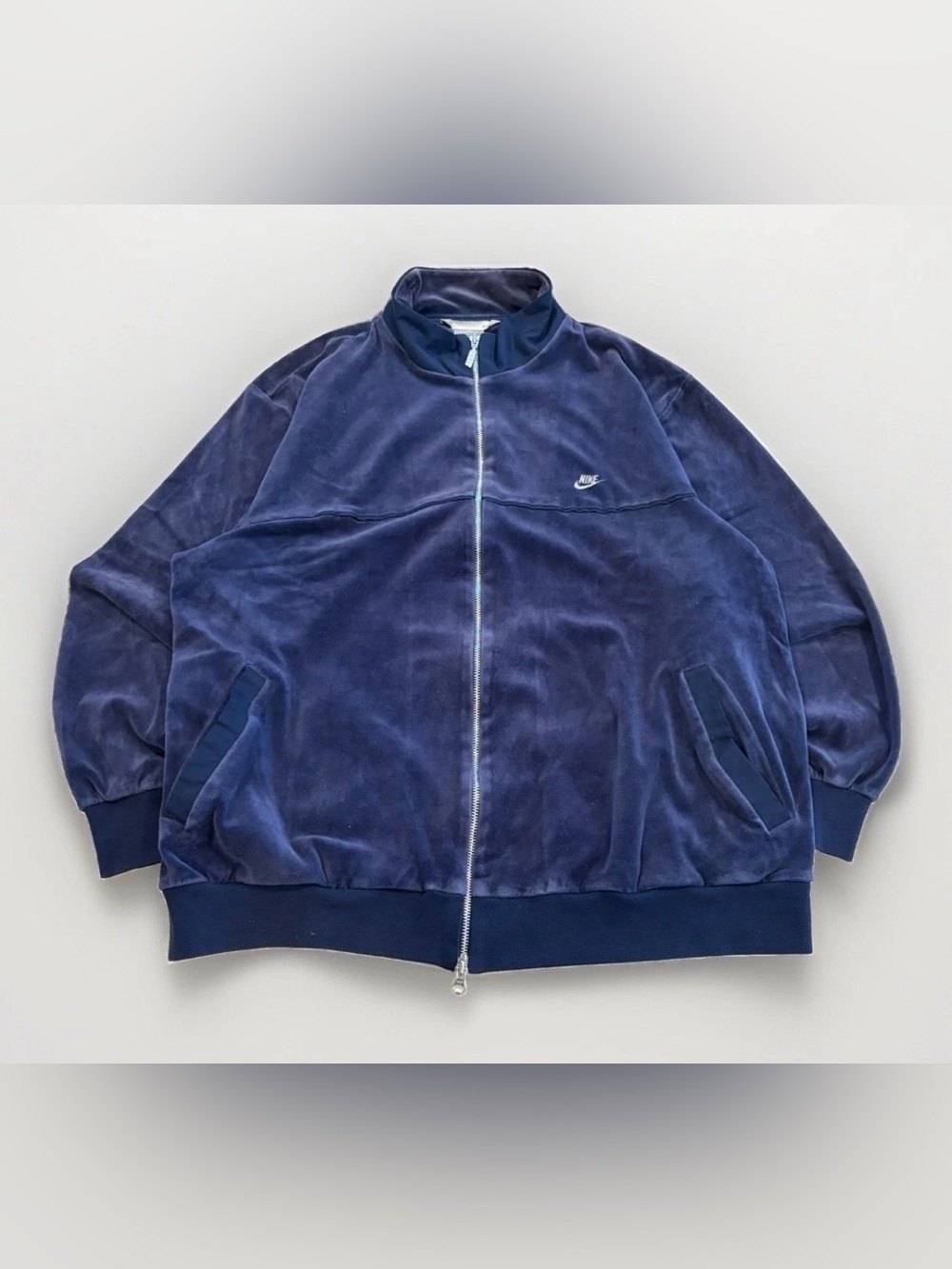 Vintage Nike Velour Track Jacket Size XL Navy Blue Y2K Full Zip Baggy 90s Fall